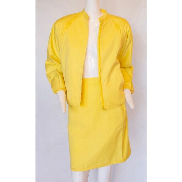 Vintage Gianni Versace Canary Yellow 100% Cotton Skirt & Jacket Ensemble